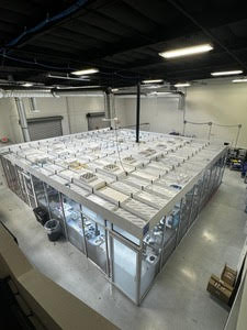 Overhead view of warehouse pallets staged for auction